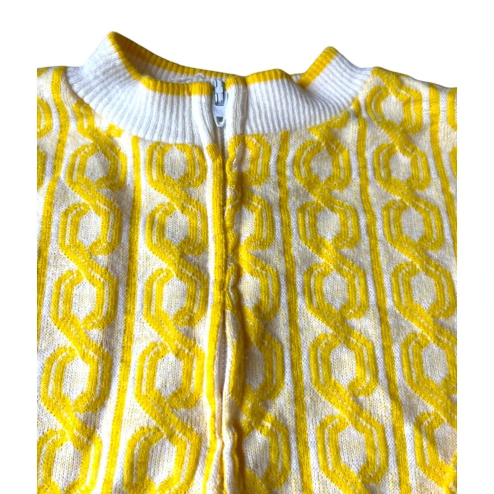 Vtg HEALTH-TEX Stantogs Romper Zip-Up YELLOW CHAIN PRINT Long Leg/Sleeve 18M